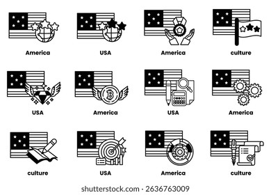 The image is a collection of flags from different countries, including the United States. Each flag has a unique design and represents a different culture. The flags are arranged in a grid