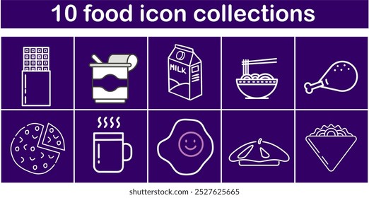 The image is a collection of food icons, including pizza, eggs, and various other food items. The icons are arranged in a grid, with each icon representing a different type of food