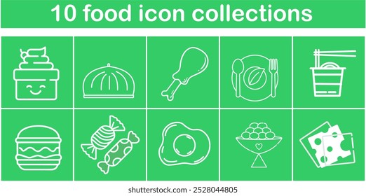 The image is a collection of food icons, including a hamburger, a bowl of ice cream, and a spoon