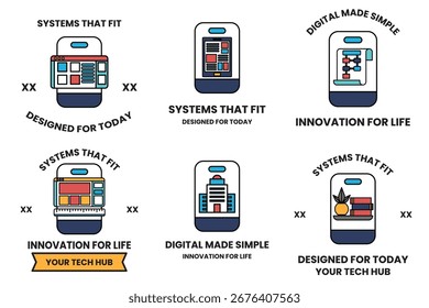 La Imagen es una colección de seis íconos diferentes que están todos relacionados con la tecnología y la innovación. Los iconos están diseñados para ser simples y fáciles de entender