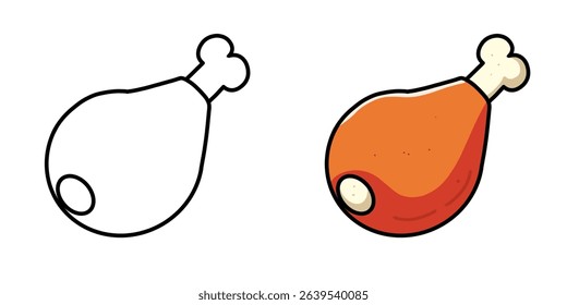 Image of color and colorless chicken thigh meat, with a white background, can be used as an icon or logo.