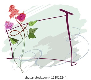 Image color roses, made in the style of hand-drawing, for greeting card