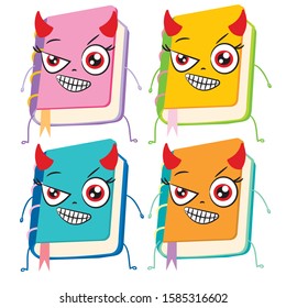 image of a colored book with a funny face isolated on white background, cartoon book icon