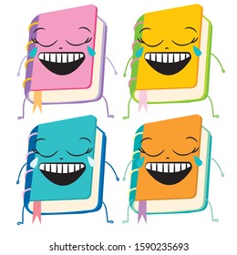 image of a colored book with a funny face isolated on white background, cartoon book icon