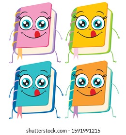 image of a colored book with a funny face isolated on white background, cartoon book icon
