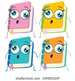 image of a colored book with a funny face isolated on white background, cartoon book icon