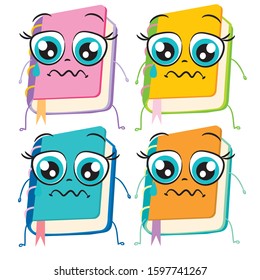 image of a colored book with a funny face isolated on white background, cartoon book icon