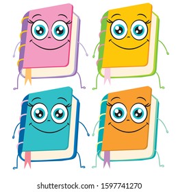 image of a colored book with a funny face isolated on white background, cartoon book icon