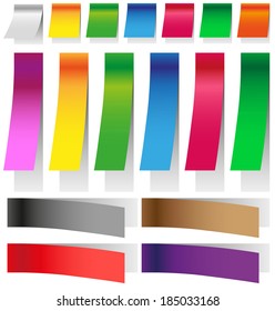 Image colored stickers with elongated shadows on white background.