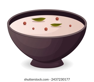 Image of colorful Asian food sticker. This fascinating illustration captures the essence of a mouth-watering traditional Asian soup in a cartoon design presented. Vector illustration.