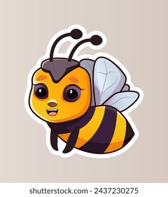 Image of colorful bee sticker. With its creative illustration and colorful design, this artwork highlights the funny side of the funny bee in a playful cartoon design. Vector illustration.