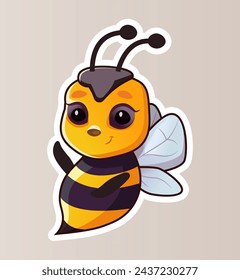 Image of colorful bee sticker. Featuring a lively and colorful design, this illustration features a cute bee greeting in a playful cartoon design. Vector illustration.