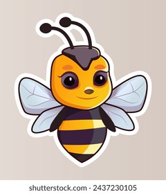 Image of colorful bee sticker. This illustration features a cute bee on a soft background, adding a pop of color to the scene in a playful cartoon design. Vector illustration.