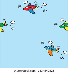 Image of Colorful Cartoon Aircraft on a Blue Background