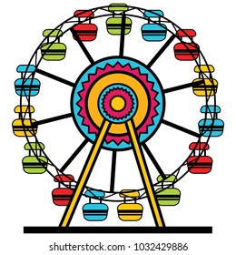 An image of a colorful ferris wheel amusement park ride.