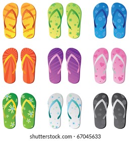 Image of colorful flip flops isolated on a white background.