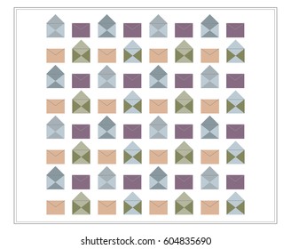 Image of colorful open an closed envelopes on the white background