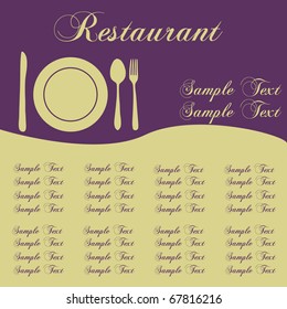 Image of a colorful purple sample restaurant menu with editable text.