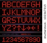 Image of a colorful red digital font set against a dark background.