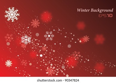 Image of a colorful, red winter background with snowflakes.