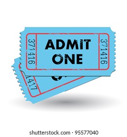 Image of a colorful, vintage admit one ticket isolated on a white background.