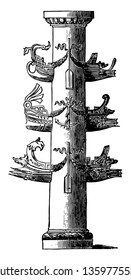 An image of the column that was used as a symbol of victory in antiquity, vintage line drawing or engraving illustration.