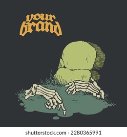 image of a combination of tombstones and hands coming out of the grave, very suitable for underground music merchandise purposes.