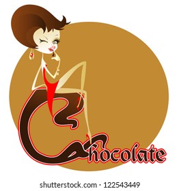 Image comic figure girl and text in the background of yellow circle