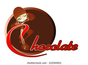 Image comic figure girl and text in the background of chocolate bar