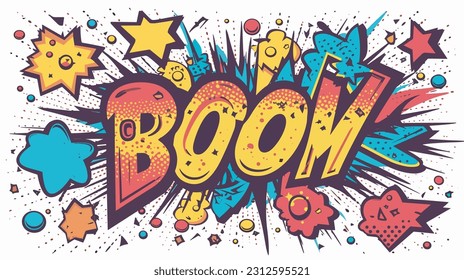 Imagen de los efectos "boom" al estilo cómico en un estilo plano con un fondo blanco. Efecto boom de historietas