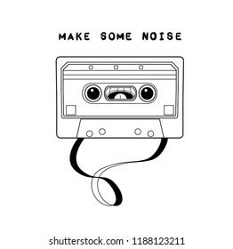 Image of a compact cassette. Hipster style and fashion concept, Can be used for printing on T-shirts, flyers and stuff. Vector illustration.