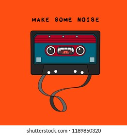 Image of a compact cassette. Hipster style and fashion concept, Can be used for printing on T-shirts, flyers and stuff. Vector illustration.