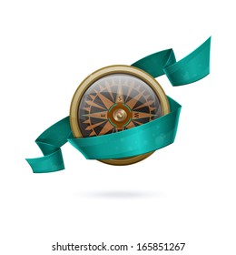image of a compass which encircles aqua tape on white background