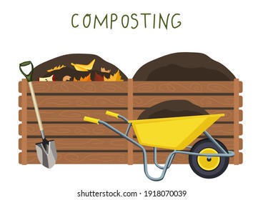 Image of compost bin in the garden. Vector illustration.