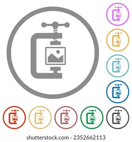 Image compression solid flat color icons in round outlines on white background