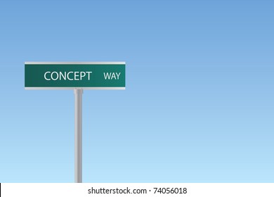 Image of a "Concept Way" sign on a colorful blue sky background.