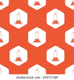 Image of conical flask in white hexagon, repeated on orange background