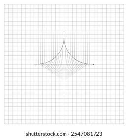 Imagen de los arcos de conexión a lo largo del eje Y en la hoja del cuaderno de papel a cuadros. Hoja de papel escolar forrada en una jaula con dibujo matemático de arcos de conexión. Vector blanco y negro simple