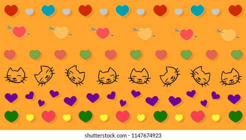 The image consists of a cluster of hearts. There are also several cat faces.