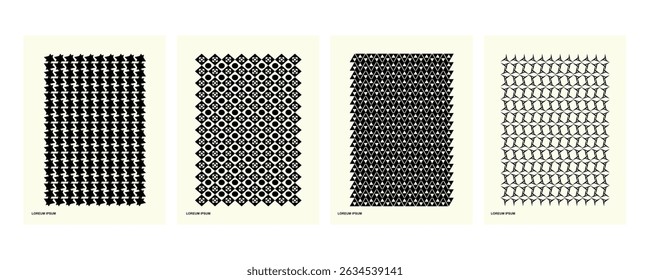 The image consists of four adjacent graphic panels, each displaying a repetitive geometric pattern arranged in a neat and aesthetic manner.
