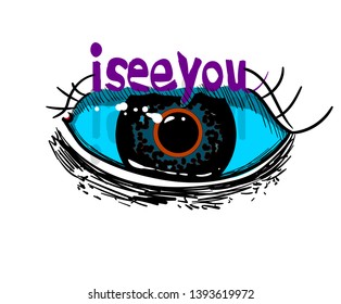 The image consists of a large eye and an inscription.