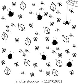 The image consists of many objects. Among them there are butterflies, beetles, spiders, mosquitoes and leaves.