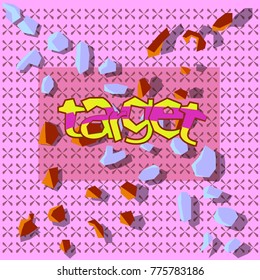 The image consists of many objects. Among them there are crosses and objects. In the center is the word "target".
