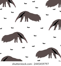 The image consists of a print that has an anteater and black ants, on a white background