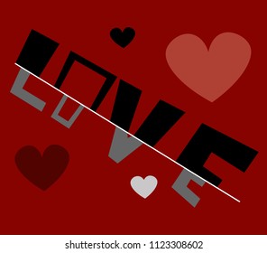 The image consists of several objects. Among them there are hearts and the cut word "love".