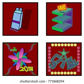 The image consists of several objects. Among them there is the word "sale" and number.
