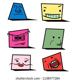 The image consists of several smileys with different emotions. Each character has its own color.