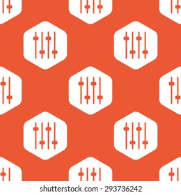 Image of console faders in white hexagon, repeated on orange background