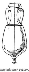 An image of the container that has two handles to carry, vintage line drawing or engraving illustration.