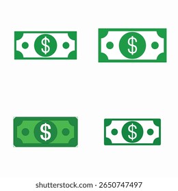 The image contains four variations of a simplified green dollar bill icon. 